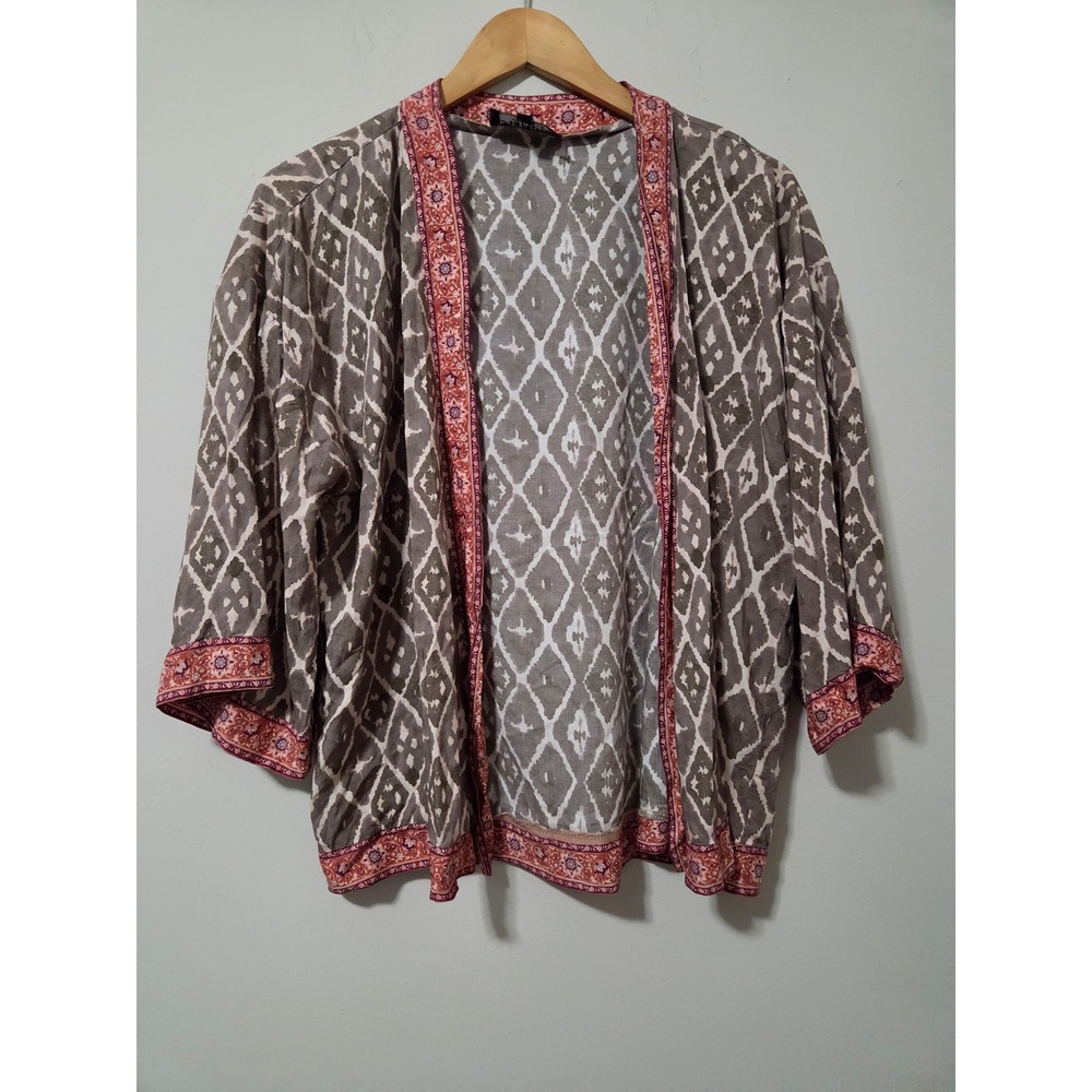 Feathers‎ by Tolani Grey Ikat Diamond Print Kimono Cardigan One Size Boho Modal
